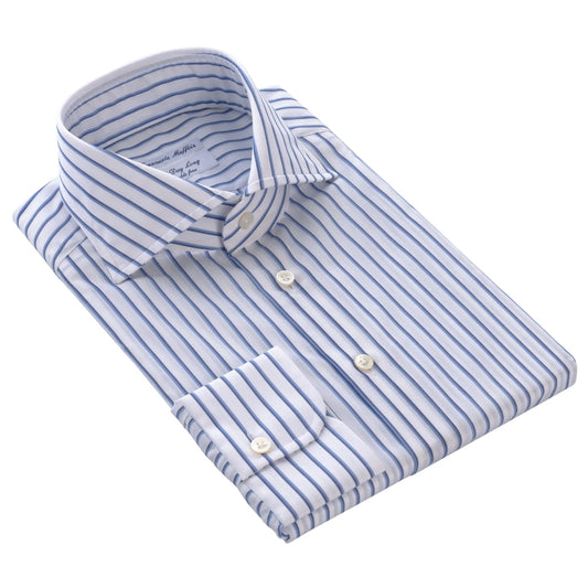 Striped Cotton Shirt in White and Multicolor Blue