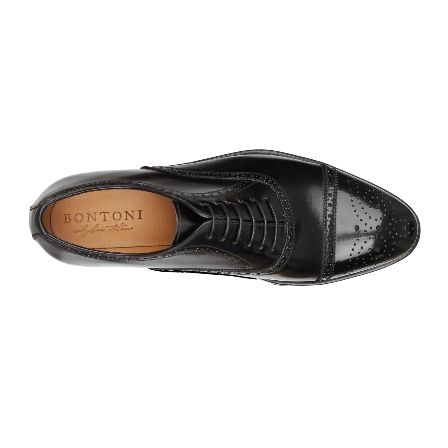 „Bellantonio“ Oxford-Schuhe aus Leder mit sechs Ösen, perforierten Details und Medaillon in Nero Black 