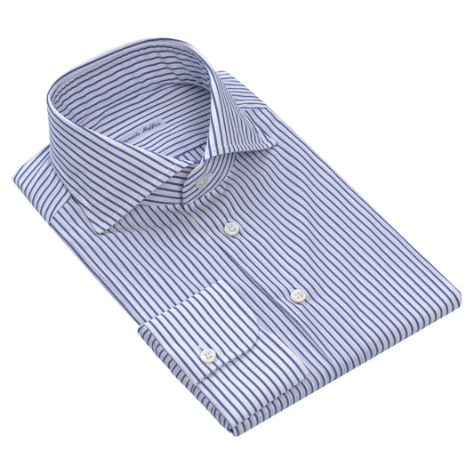 Striped Cotton-Blend Shirt in Blue and White