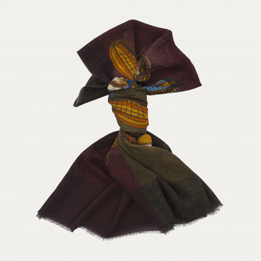 Bontoni Fringed Cashmere Scarf with Ballon Print in Burgundy - SARTALE