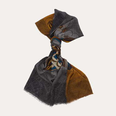 Bontoni Fringed Cashmere Scarf with Ballon Print in Brown - SARTALE