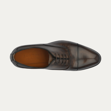 "Filosofo" Five-Eyelet Oxford with Folded-Edge Cap Toe Detail in Grigio Cioccalato