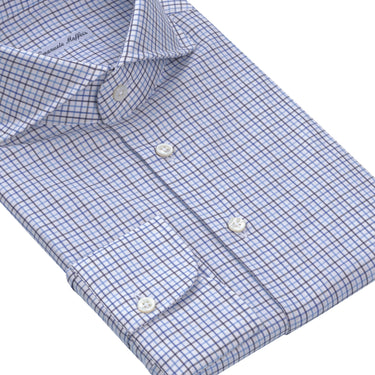 Tattersall-Checked Cotton Shirt in White and Blue Multicolor