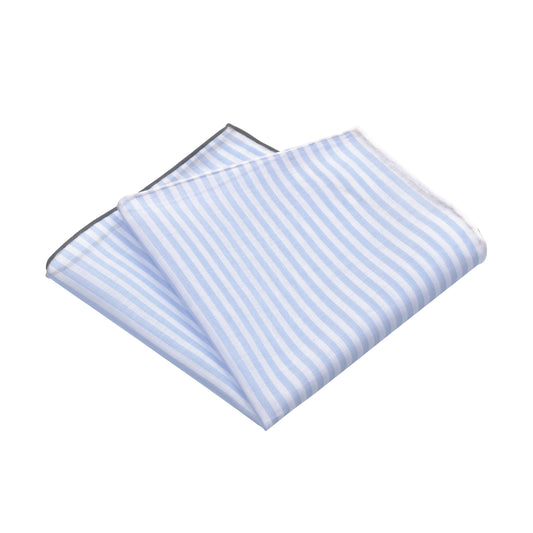 Cotton Pocket Square in Light Blue and White