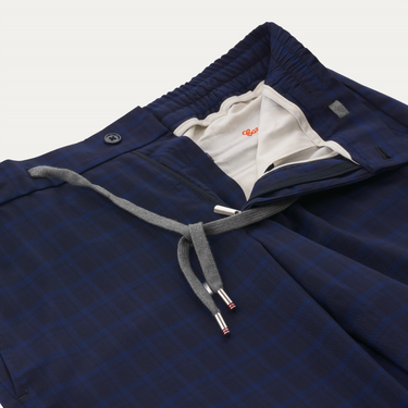 Marco Pescarolo Slim-Fit Virgin Wool Checked Drawstring Trousers in Dark Blue - SARTALE