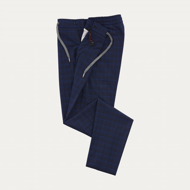 Marco Pescarolo Slim-Fit Virgin Wool Checked Drawstring Trousers in Dark Blue - SARTALE