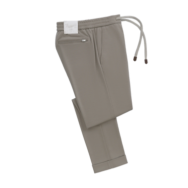 Virgin Wool Drawstring Trousers in Saga Beige