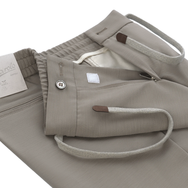 Virgin Wool Drawstring Trousers in Saga Beige