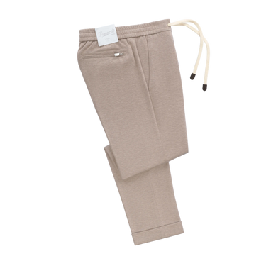 Cotton-Silk Blend Drawstring Trousers in Beige