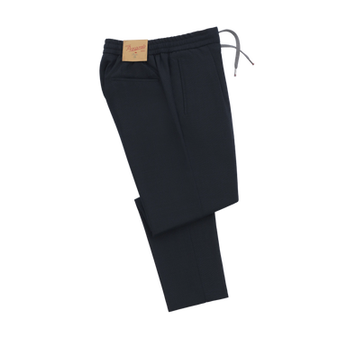 Virgin Wool Drawstring Trousers in Dark Blue Melange