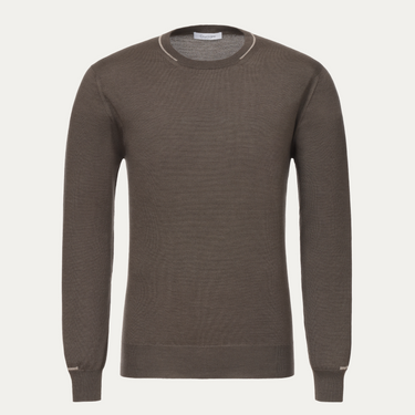 Pullover aus Kaschmirmischung in Erdbraun mit weißen Details