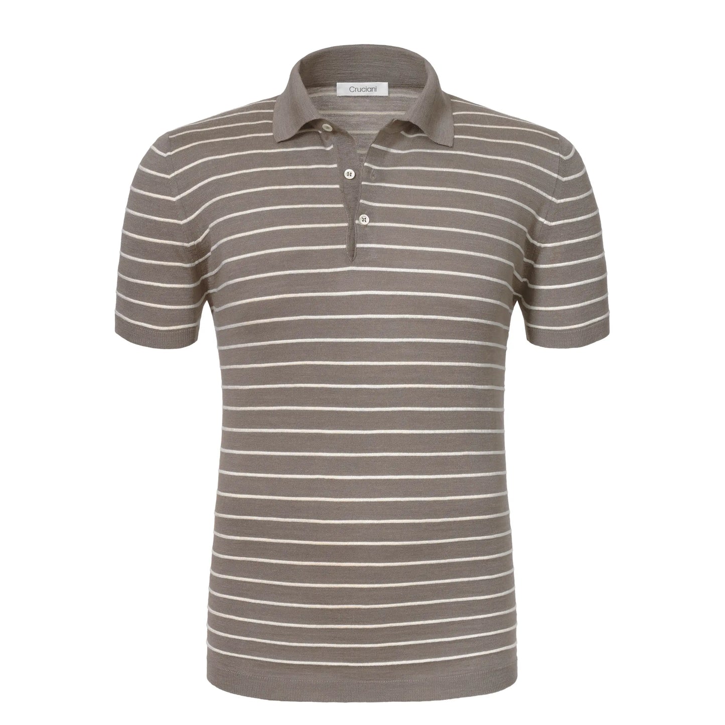 Striped Silk and Linen-Blend Polo Shirt in Light Brown
