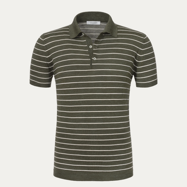 Striped Silk and Linen-Blend Polo Shirt in Green