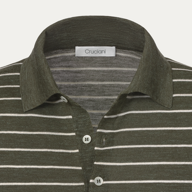 Striped Silk and Linen-Blend Polo Shirt in Green
