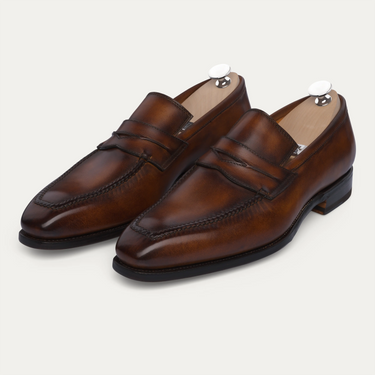 "Capitano" Penny Loafer with Hand-sewn Apron in Burnt