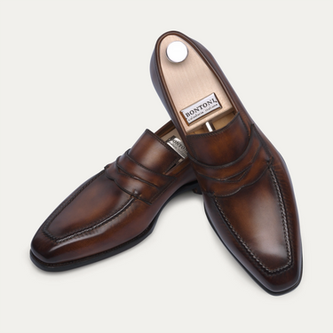 "Capitano" Penny Loafer with Hand-sewn Apron in Burnt