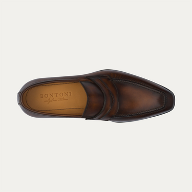 "Capitano" Penny Loafer with Hand-sewn Apron in Burnt