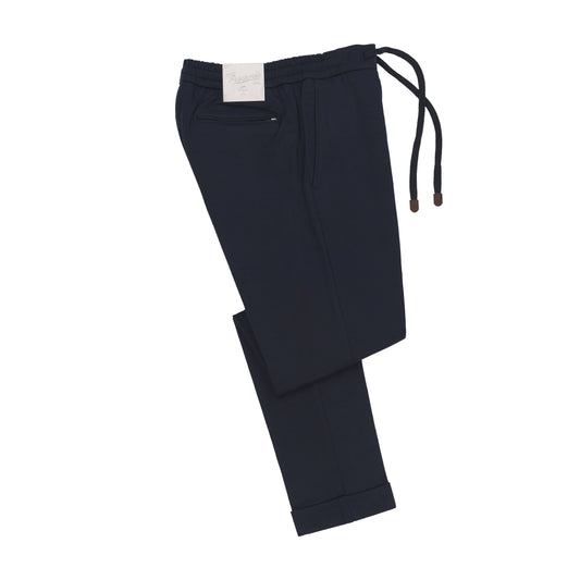 Slim-Fit Drawstring Trousers in Dark Blue