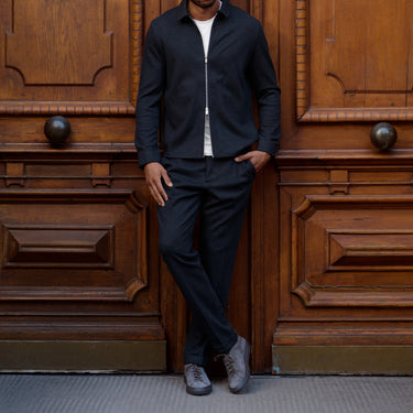 Virgin Wool and Cashmere Drawstring Trousers in Navy Blue