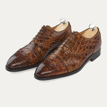 "Cipriani" Five-Eyelet Crocodile Oxford with Hand-Stitched Cap Toe