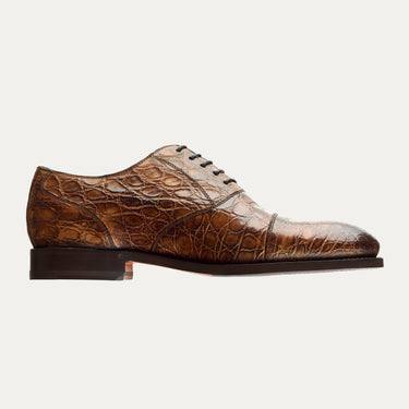 Bontoni "Cipriani" Five-Eyelet Crocodile Oxford with Hand-Stitched Cap Toe - SARTALE