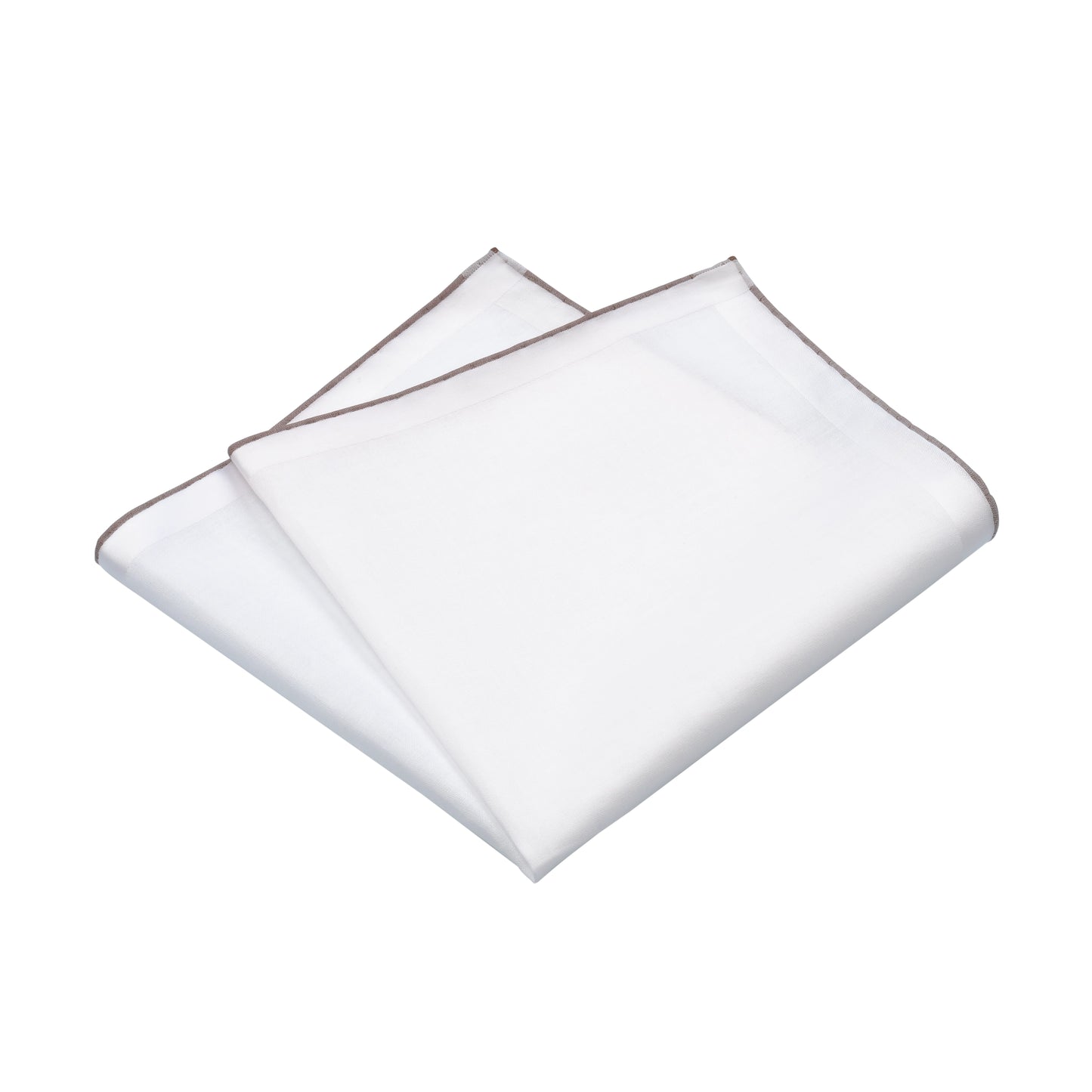Cotton Pocket Square in White with Brown Edges
