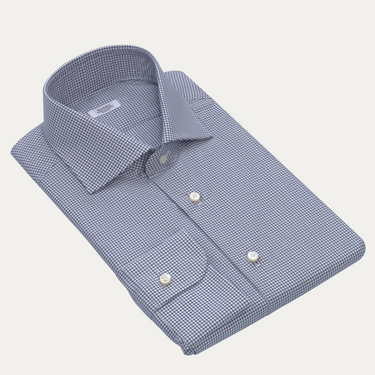 Graph-Check Cotton Shirt in White and Dark Blue