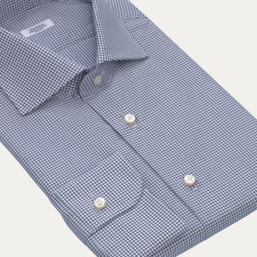 Graph-Check Cotton Shirt in White and Dark Blue