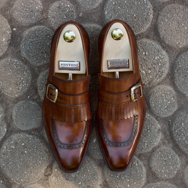 Buckle Loafers with Kiltie Fringe and Perforated Brogue Detailing in Brown