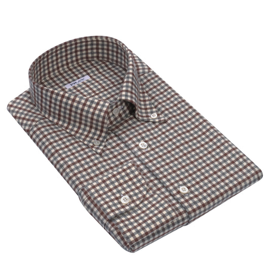 Gingham-Check Cotton Shirt in Grey and Off White