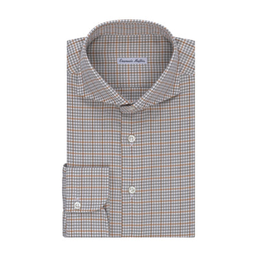 Gingham-Checked Cotton-Blend Shirt in White, Grey and Brown