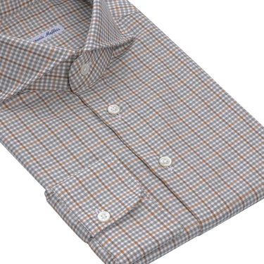 Gingham-Checked Cotton-Blend Shirt in White, Grey and Brown