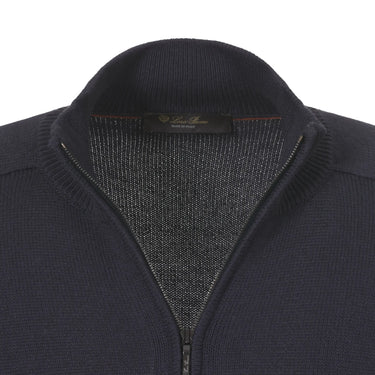 Cotton and Silk-Blend Zip-Up Sweater in Dark Blue