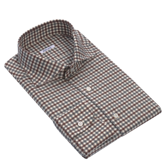 Gingham-Check Cotton Shirt in Grey and Off White