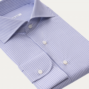 Fray Pinstriped Cotton Shirt in Blue and White - SARTALE