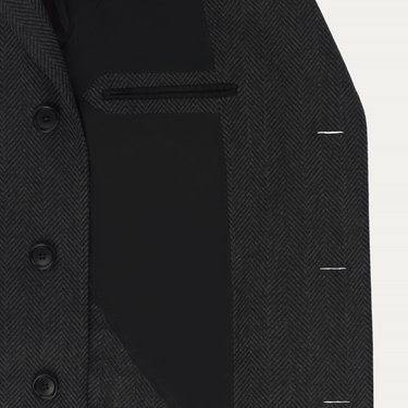 De Petrillo Single-Breasted Herringbone Wool Coat in Dark Grey. Exclusively Made for Sartale - SARTALE