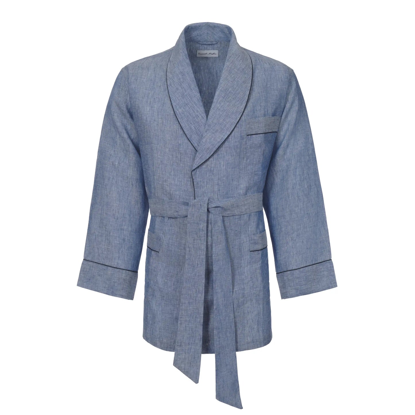 Belted Short Robe in Blue Melange