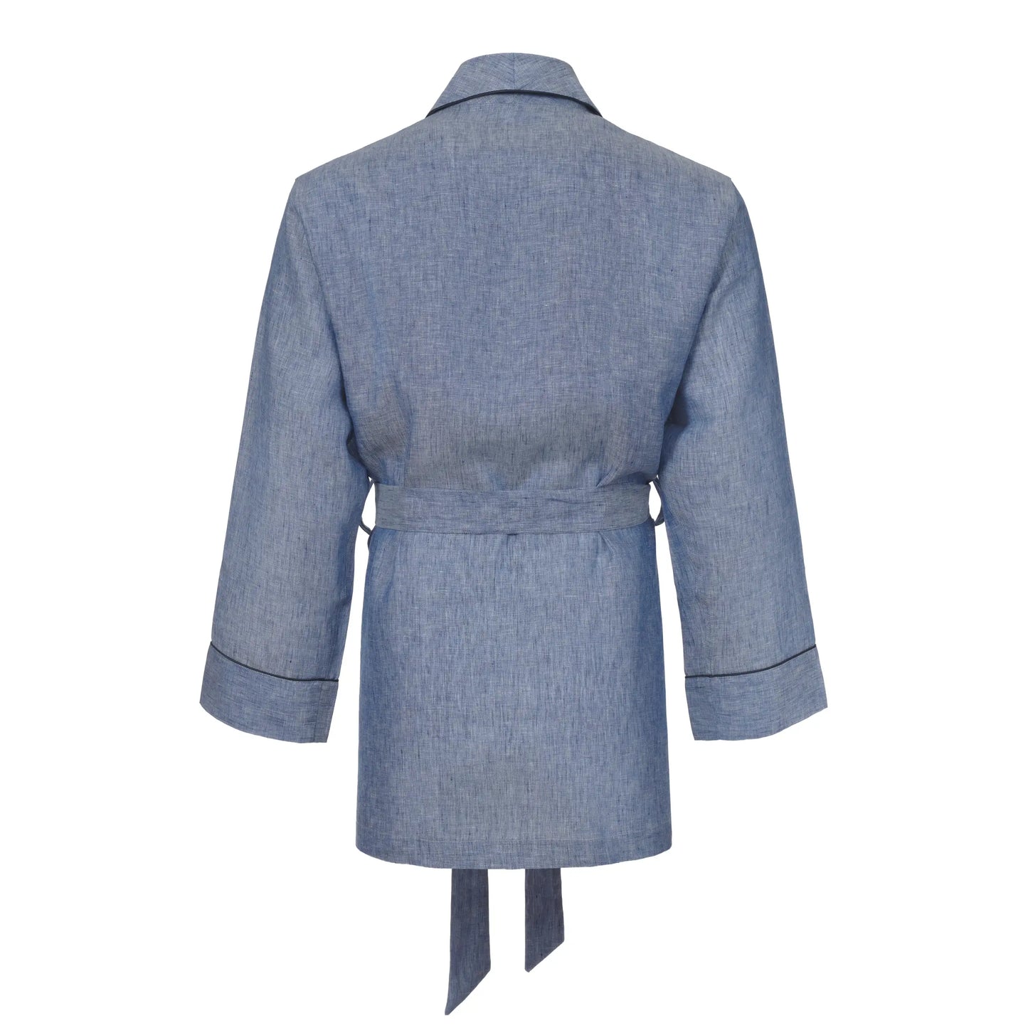 Belted Short Robe in Blue Melange