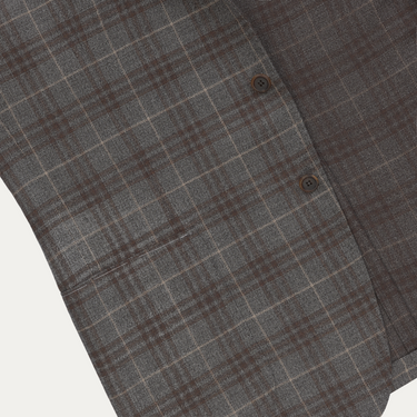 Wool Plaid Jacket in Grey and Brown