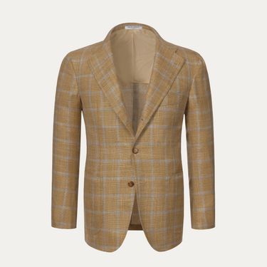 Wool Blend Checked Jacket in Ochre Yellow
