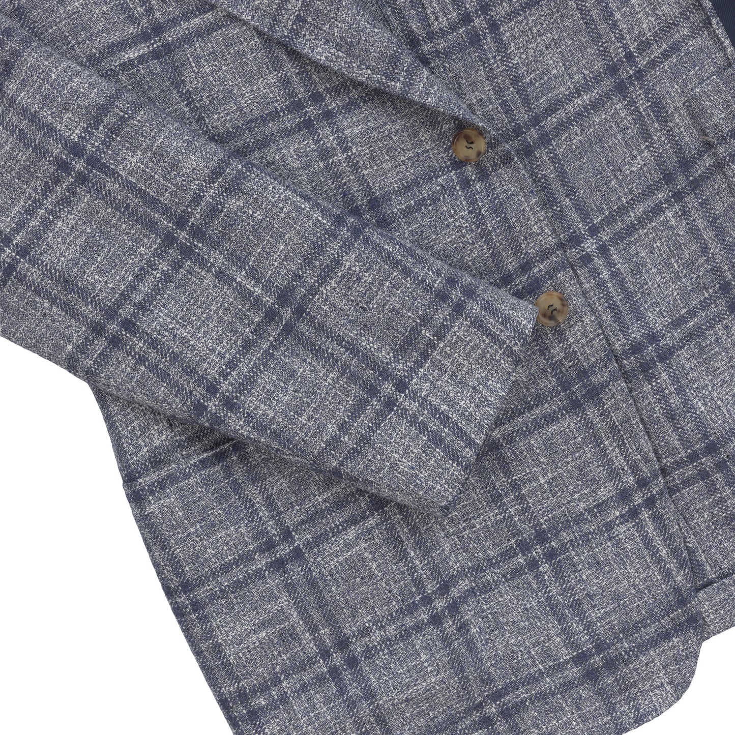 Linen-Wool Windowpane Jacket in Blue and Grey