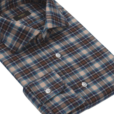 Cotton Shirt in Vanilla Cream, Brown and Mary Blue