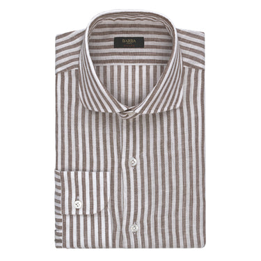 Gestreiftes Leinenhemd in Braun und Weiß