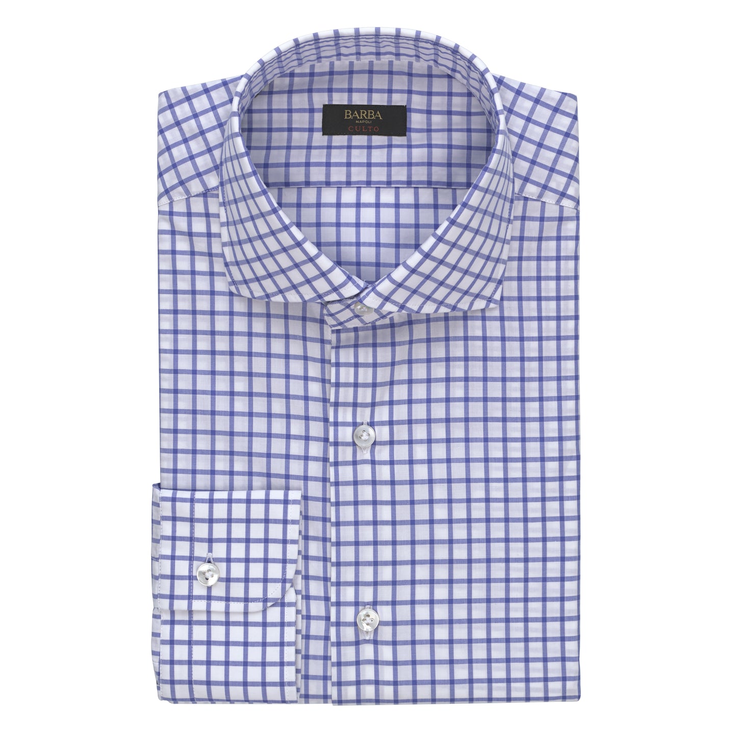 Checked Cotton Shirt in White and Blue