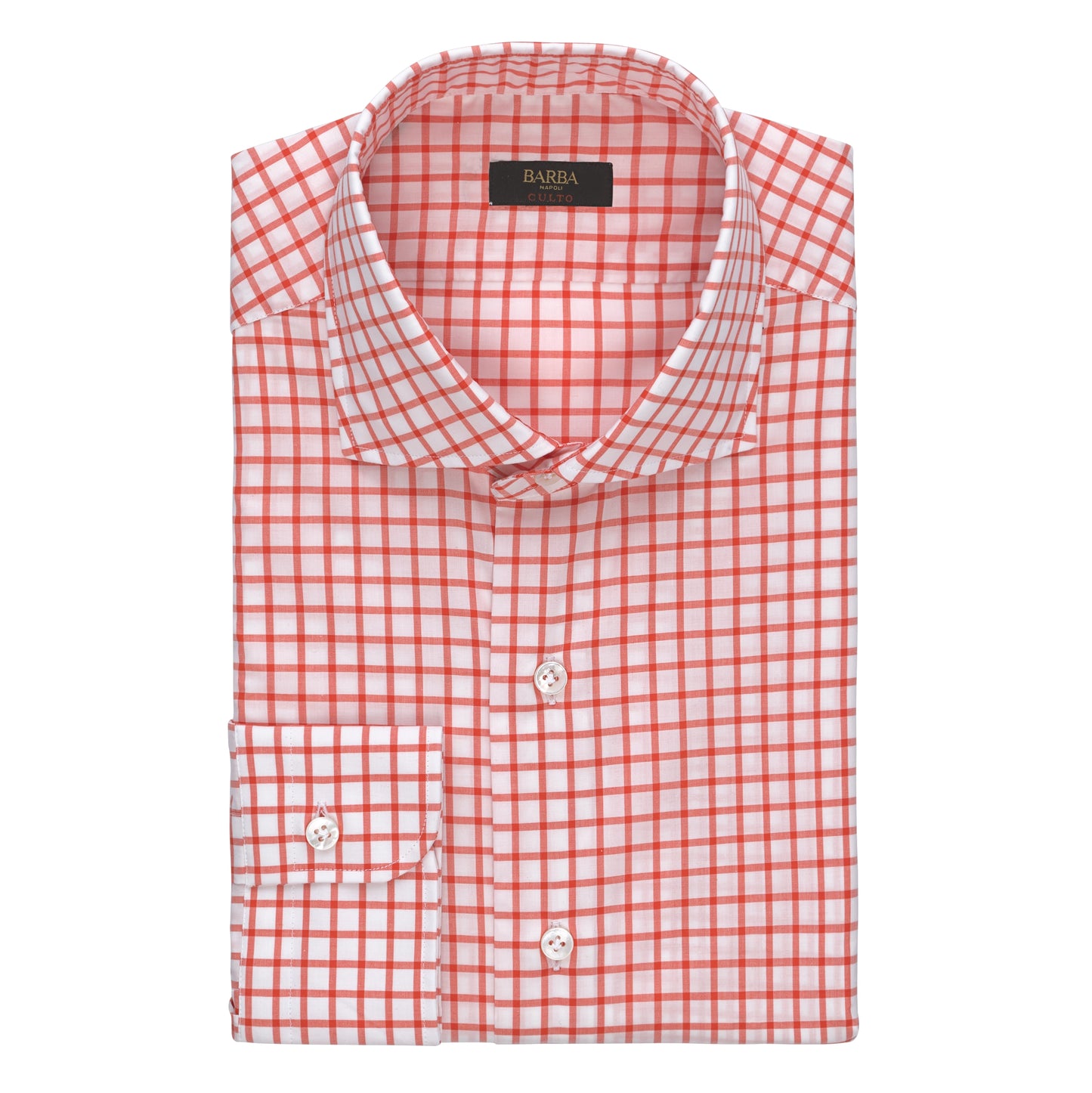 Checked Cotton Shirt in White and Orange