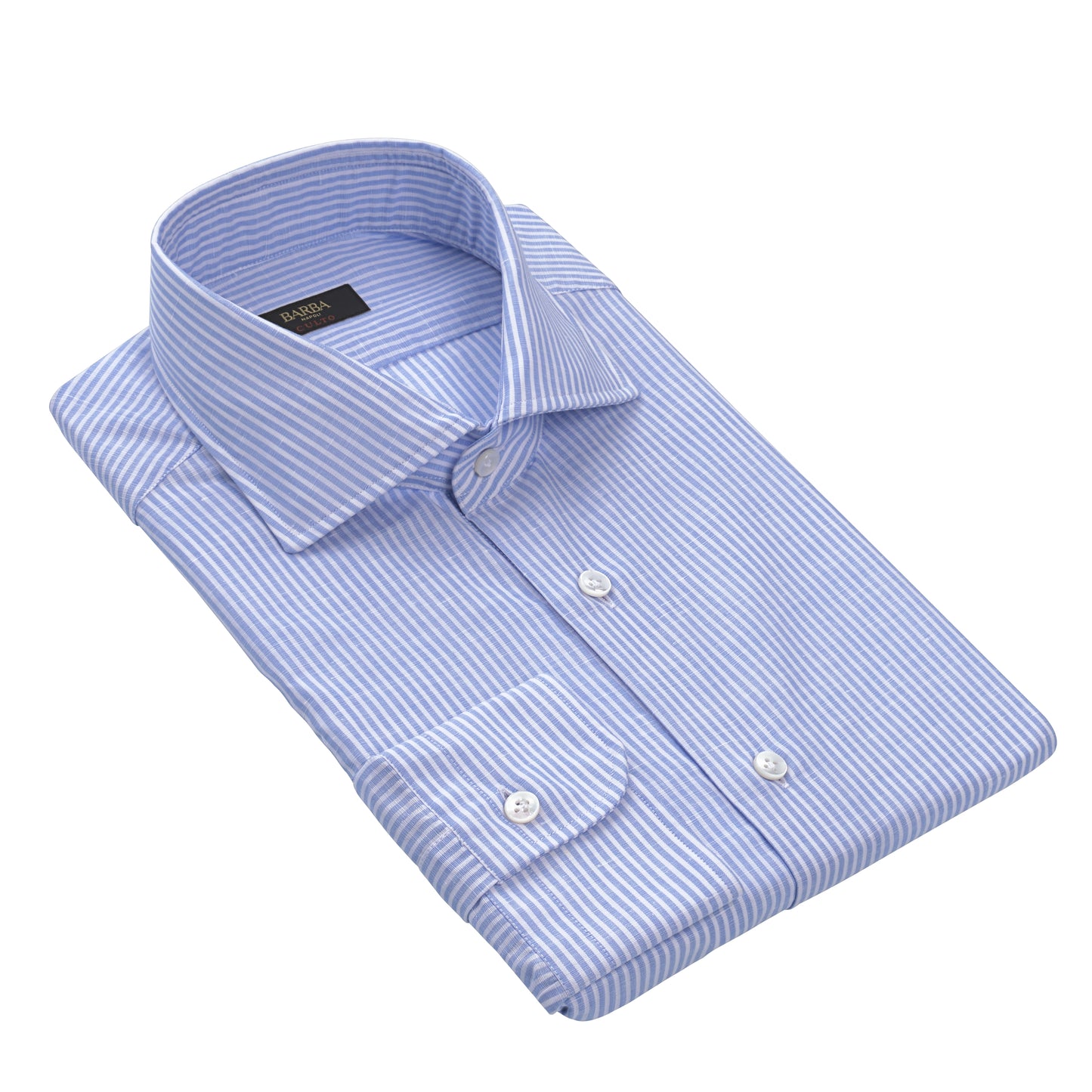 Striped Linen-Cotton Blend Shirt in Light Blue and White