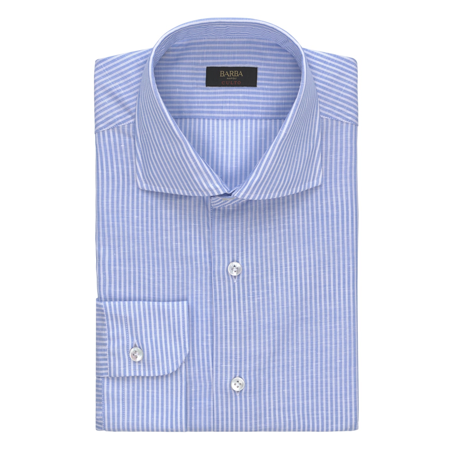 Gestreiftes Hemd aus Leinen-Baumwoll-Mischgewebe in Hellblau und Weiß