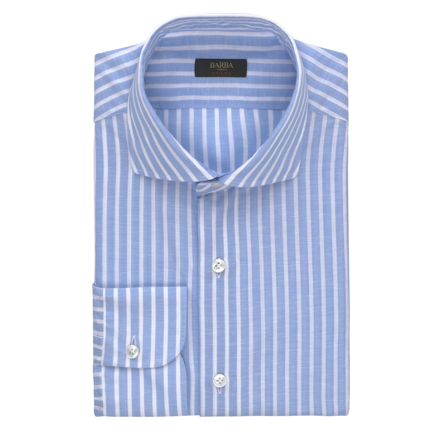 Striped Cotton-Linen Blend Shirt in Light Blue and White