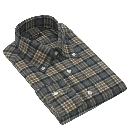 Baumwollhemd „Culto“ in Khaki mit Button-Down-Kragen