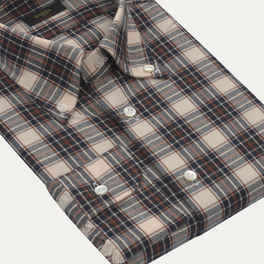 "Culto" Cotton Shirt in Cream, Blue and Brown